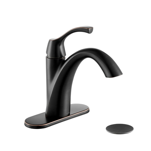 TimeArrow Bathroom Sink Faucet Oil Rubbed Bronze, Single Handle Bathroom Faucet for 1 Hole with 3 Holes Deck Plate, Lavatory Vanity Faucet, Pop Up Drain and Water Supply Lines Included, TAF206-ORB