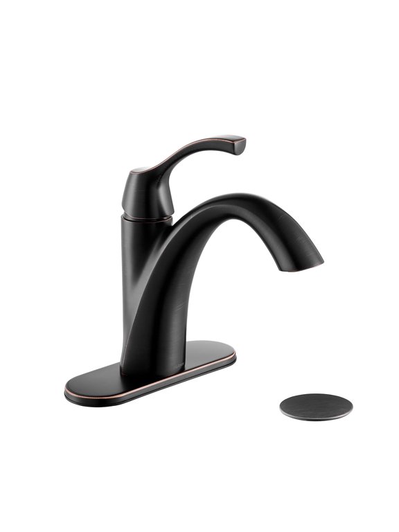 Bathroom Sink Faucet Oil Rubbed Bronze, Single Handle Bathroom Faucet for 1 Hole with 3 Holes Deck Plate, Lavatory Vanity Faucet, Pop Up Drain and Water Supply Lines Included, TAF206-ORB