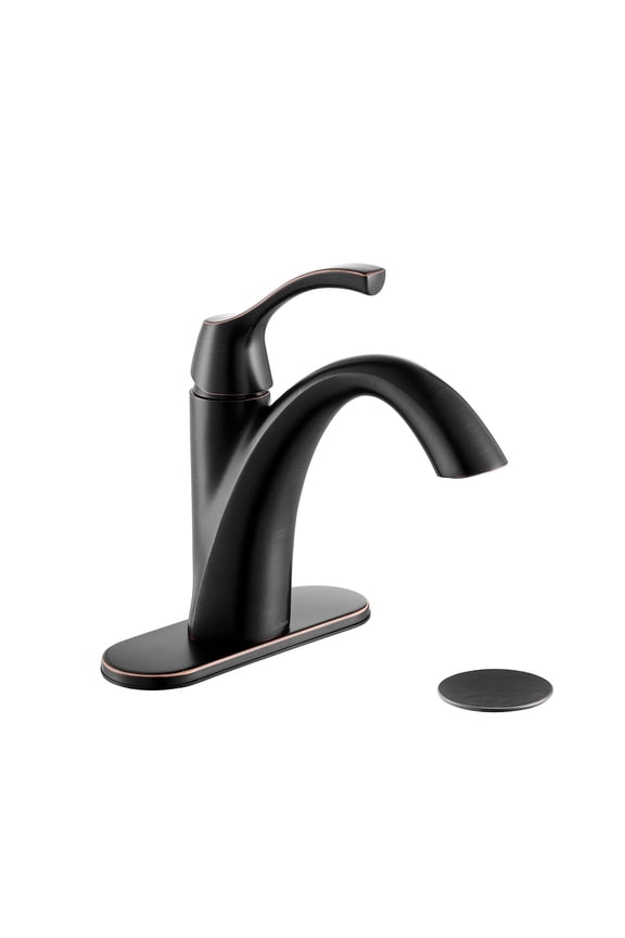 Bathroom Sink Faucet Oil Rubbed Bronze, Single Handle Bathroom Faucet for 1 Hole with 3 Holes Deck Plate, Lavatory Vanity Faucet, Pop Up Drain and Water Supply Lines Included, TAF206-ORB