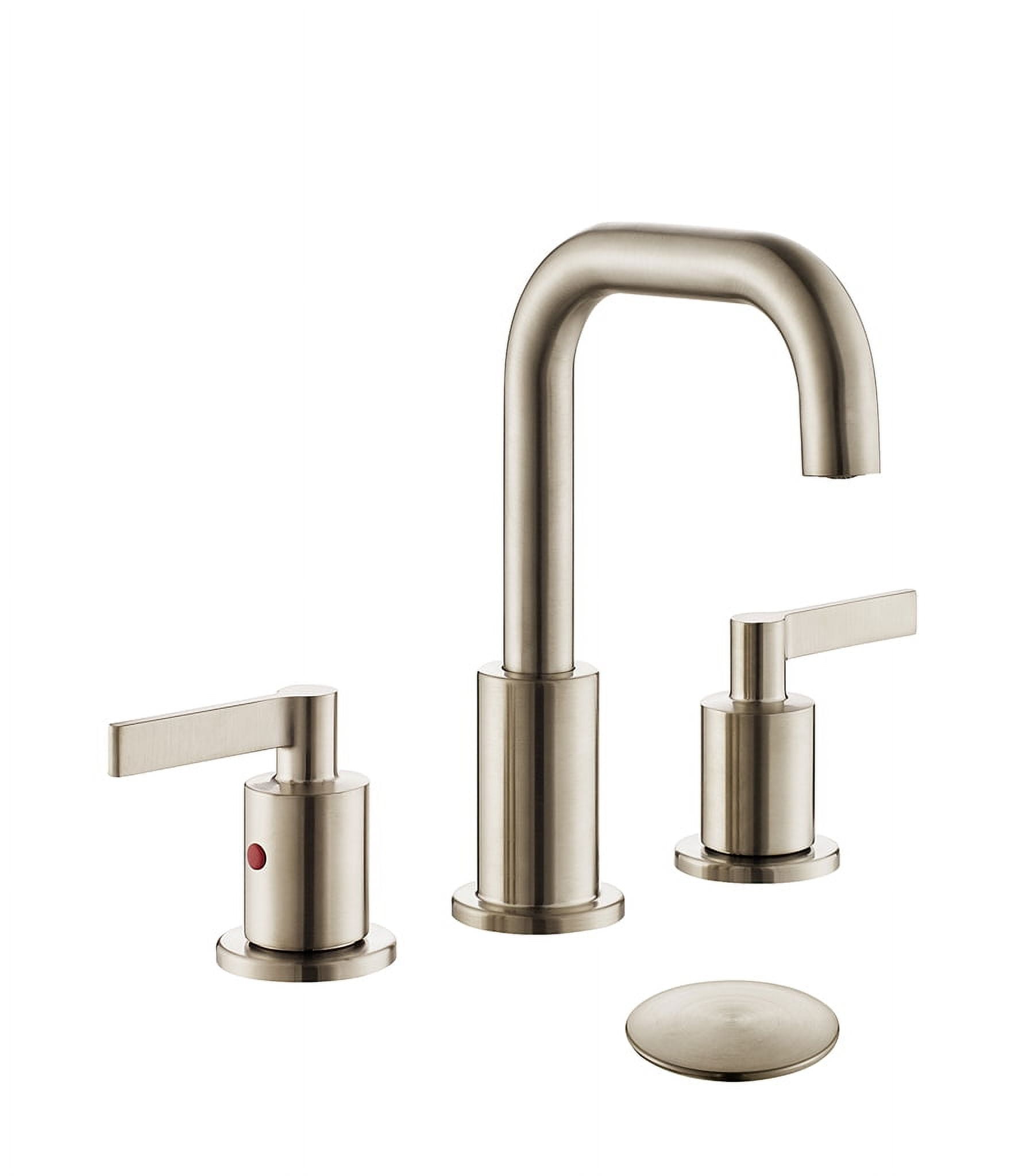 TimeArrow Brushed Nickel 2 Handle 8 inch Widespread Bathroom Faucet with Pop-Up Drain, Vanity Lavatory Faucet for Sink 3 Hole with Brass 360 Degree Swivel Spout