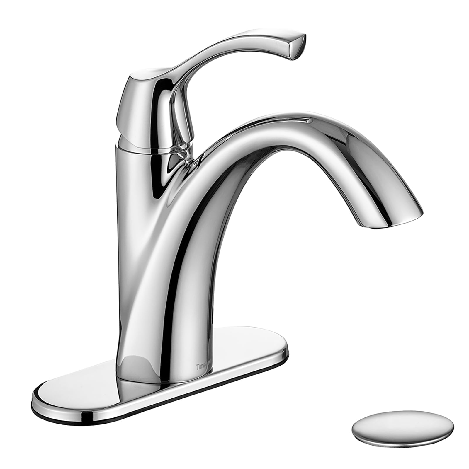 TimeArrow Chrome Bathroom Faucet, Single Handle Bathroom Sink Faucet for 1 Hole with 3 Holes Deck Plate, Lavatory Vanity Faucet, Pop Up Drain and Water Supply Lines Included, TAF206-CP