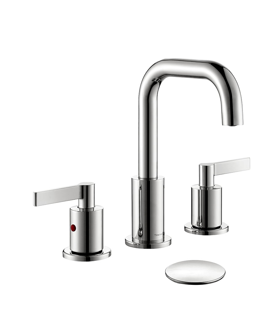TimeArrow Chrome Widespread Bathroom Faucet Lavatory Vanity Faucet for 3 Holes with Pop up Drain and 360° Swivel Brass Spout, TAF288S-CP