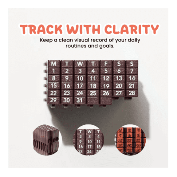 TimeBlocks Connected Calendar Stamp Calendar Date Stamp with Easy Roll Date Adjustment for Office Organization