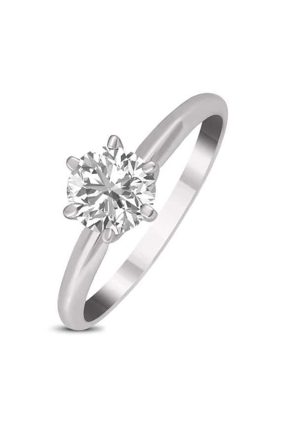 0.50 Carat Lab Grown 6 Prong Solitaire Round Cut Solitaire Diamond Engagement Ring For Women in 14K White Gold (Ring Size: 4.5)