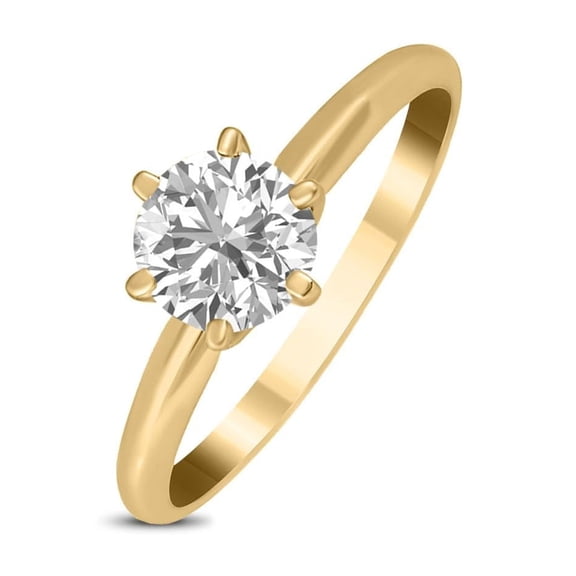 TimeLe$$ Classics 0.75 Carat Lab Grown 6 Prong Solitaire Round Cut Solitaire Diamond Engagement Ring For Women in 14K Yellow Gold (Ring Size: 6.5)