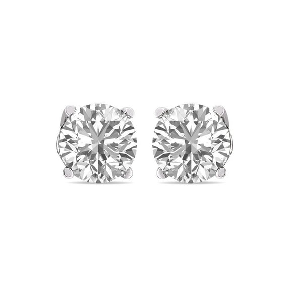 TimeLe$$ Classics 0.75 Carat TW Natural Diamond Round Stud Earrings in 14K White Gold, 4-Prong Basket Screw Backs