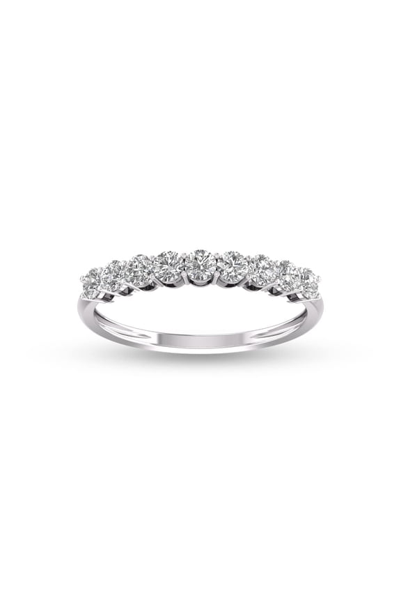 1/2 Carat TW 9 Stone Natural Diamond Wedding Band in 14K White Gold (Ring Size 7.5)