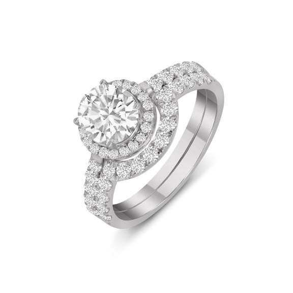 TimeLe$$ Classics 1.75 Carat TW Round Lab Grown Wedding Engagement Halo Bridal Rings Set for Women in 14K White Gold (Ring Size: 4.5)