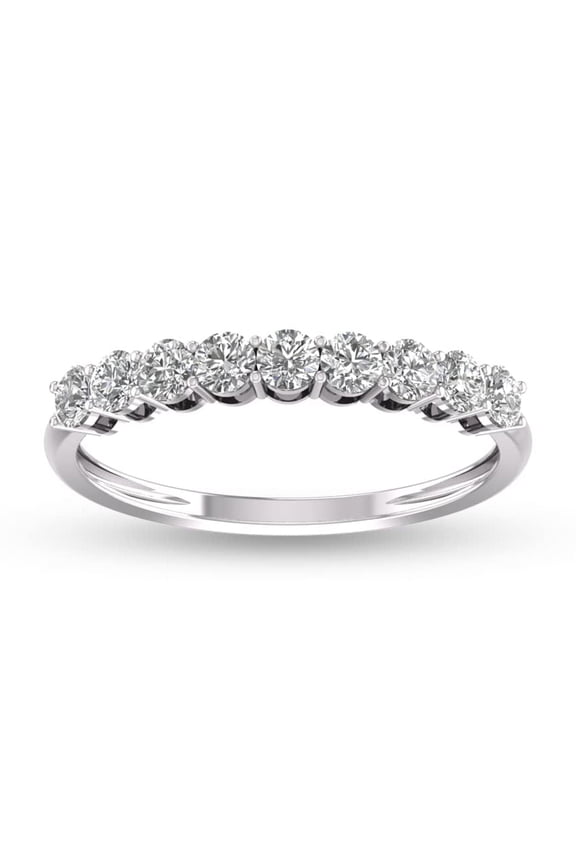 1 Carat TW 9 Stone Natural Diamond Wedding Band in 14K White Gold (Ring Size 6.5)