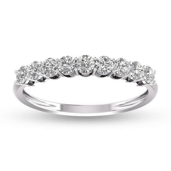 TimeLe$$ Classics 1 Carat TW 9 Stone Natural Diamond Wedding Band in 14K White Gold (Ring Size 9)