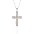 thumbnail image 1 of TimeLe$$ Classics 14K Two-Tone White and Yellow Gold Natural Diamond Cross Necklace- For Men Women, 1 of 3