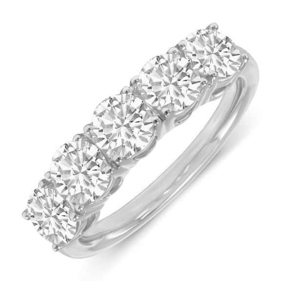 TimeLe$$ Classics 14K White Gold Round Lab Grown Diamond Ladies Five Stone Wedding Anniversary Stackable Ring Band - 0.75 CTW (Ring Size: 10)