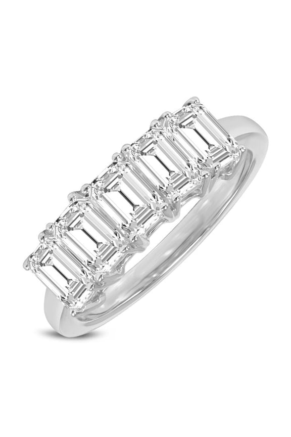 14K White Gold Emerald Lab Grown Diamond Ladies Five Stone Wedding Anniversary Stackable Ring Band - 1 CTTW (Ring Size: 9)