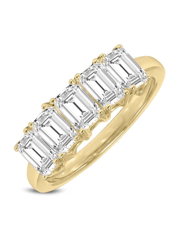 14K Yellow Gold Emerald Lab Grown Diamond Ladies Five Stone Wedding Anniversary Stackable Ring Band - 1 CTTW (Ring Size: 6.5)