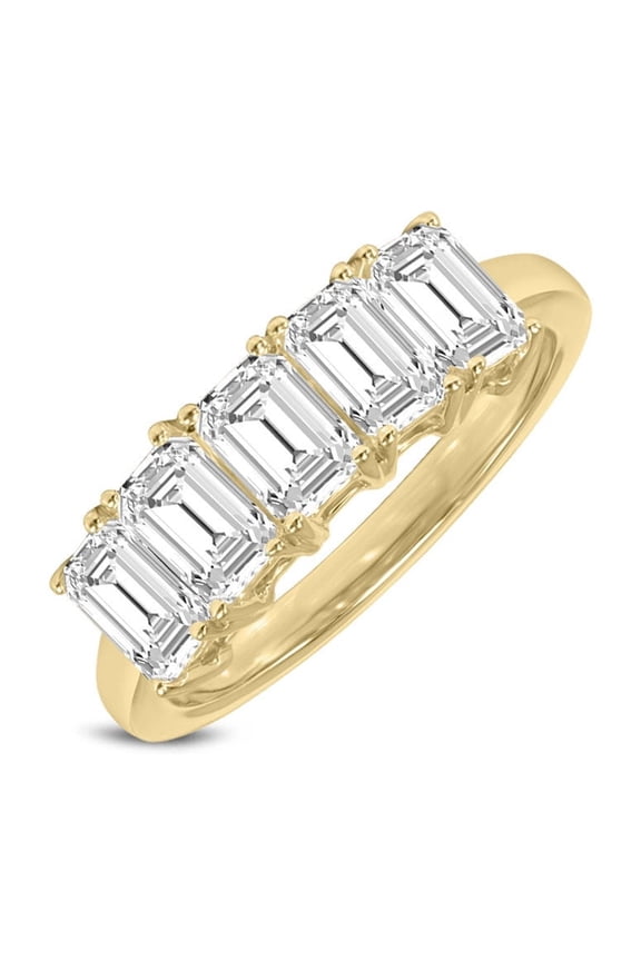 14K Yellow Gold Emerald Lab Grown Diamond Ladies Five Stone Wedding Anniversary Stackable Ring Band - 1 CTTW (Ring Size: 6.5)
