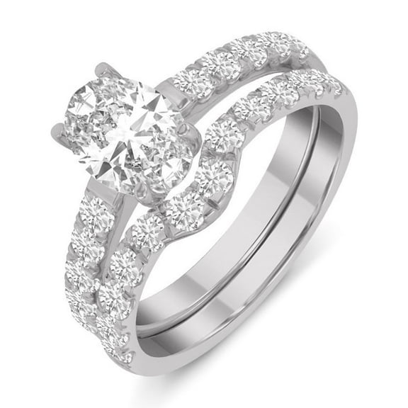 TimeLe$$ Classics 2.60 Carat TW Center Oval Lab Grown Wedding Engagement Bridal Rings Set for Women in 14K White Gold (Ring Size: 6.5)