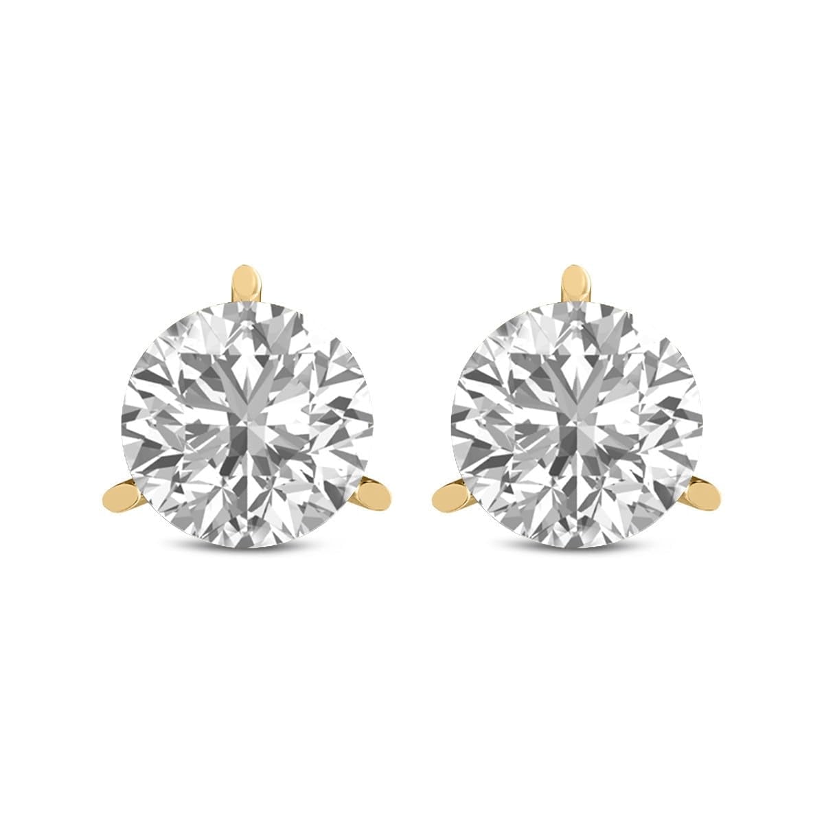 TIMELE$$ CLASSICS 2 Carat TW Lab Grown Round Cut 3 Prong Martini Diamond Earrings For Women in 14K Yellow Gold
