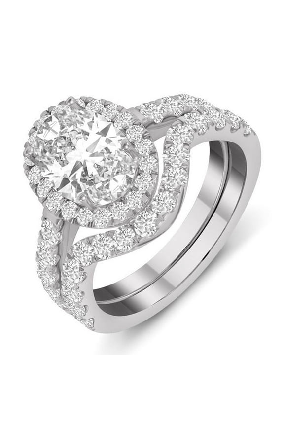3.50 Carat TW Center Oval Lab Grown Wedding Engagement Bridal Rings Set for Women in 14K White Gold (Ring Size: 4.5)