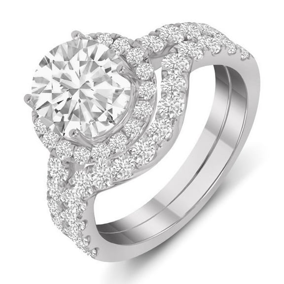 TimeLe$$ Classics 3.50 Carat TW Round Lab Grown Wedding Engagement Halo Bridal Rings Set for Women in 14K White Gold (Ring Size: 4.5)