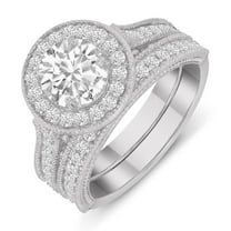 TimeLe$$ Classics Almost 1.75 Carat TW Round Lab Grown Wedding Engagement Halo Bridal Rings Set for Women in 14K White Gold (Ring Size: 4.5)