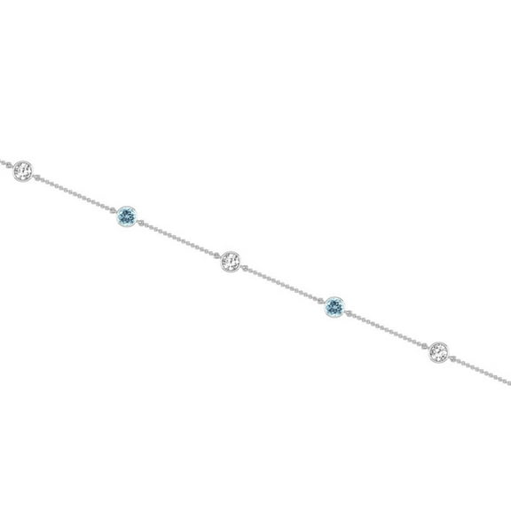 TimeLe$$ Classics Birthstone Jewelry 0.33 Carat TW Natural Diamond and Round Aquamarine Gemstone Necklace in 14K White Gold