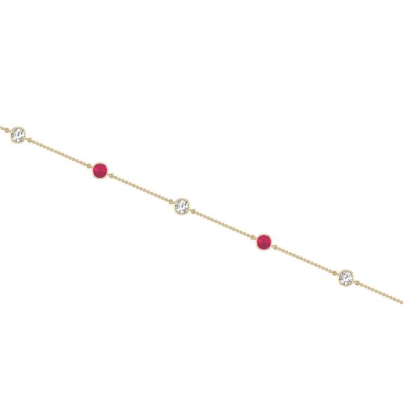 TimeLe$$ Classics Birthstone Jewelry 0.50 Carat TW Natural Diamond and Round Ruby Gemstone Necklace in 14K Yellow Gold