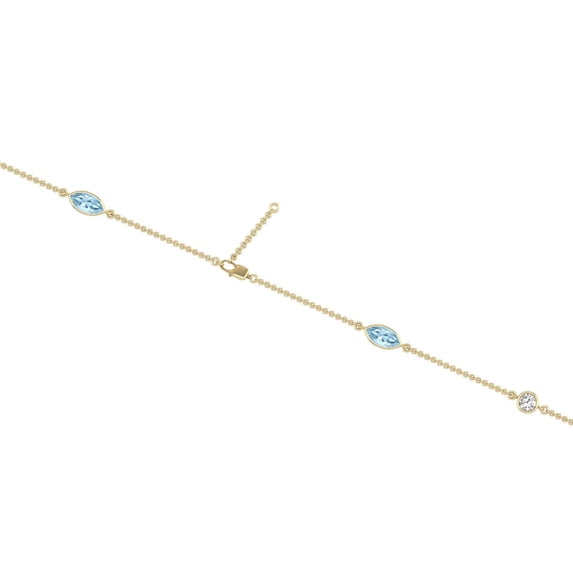 TimeLe$$ Classics Birthstone Jewelry 1 Carat TW Natural Diamond and Pear Shape Aquamarine Gemstone Necklace in 14K Yellow Gold