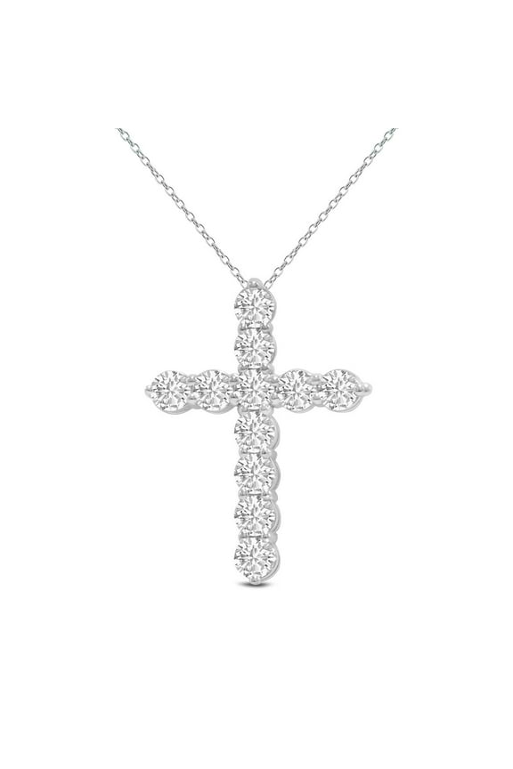 Cross Pendant Necklace With Lab-Grown Diamond in 14K White Gold - 0.50 Carat TW