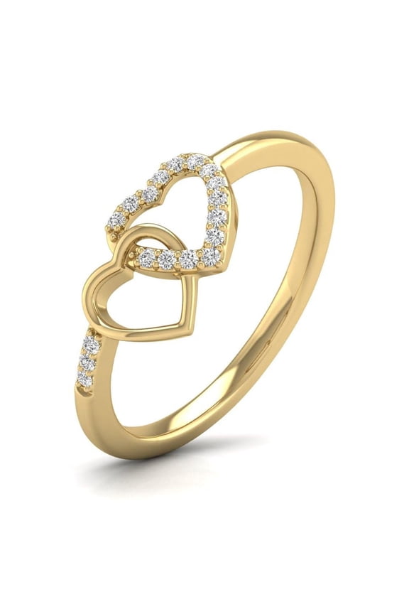 Double Heart Natural Diamond Ring in 10K Yellow Gold (Ring Size 6)