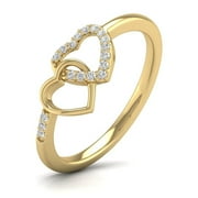 TimeLe$$ Classics Double Heart Natural Diamond Ring in 10K Yellow Gold (Ring Size 9)