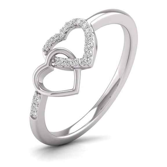 TimeLe$$ Classics Double Heart Natural Diamond Ring in 10K White Gold (Ring Size 10)