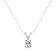 TIMELE$$ CLASSICS Fine Jewelry 0.25 Carat Lab Grown Diamond Solitaire Pendant Necklace For Women in 14K White Gold 4-Prong Set Round Cut