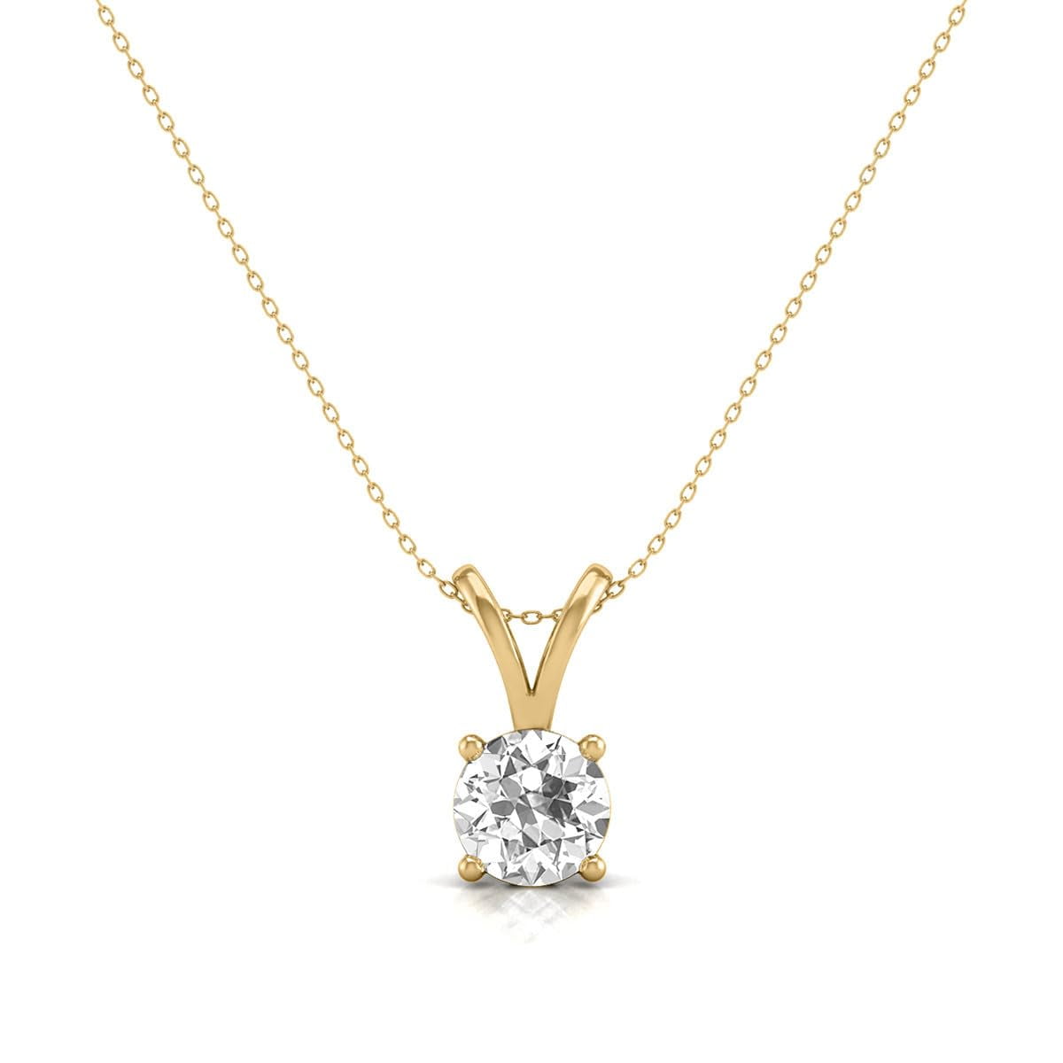 TimeLe$$ Classics Fine Jewelry 0.75 Carat Lab Grown Diamond Solitaire Pendant Necklace For Women in 14K Yellow Gold 4-Prong Set Round Cut