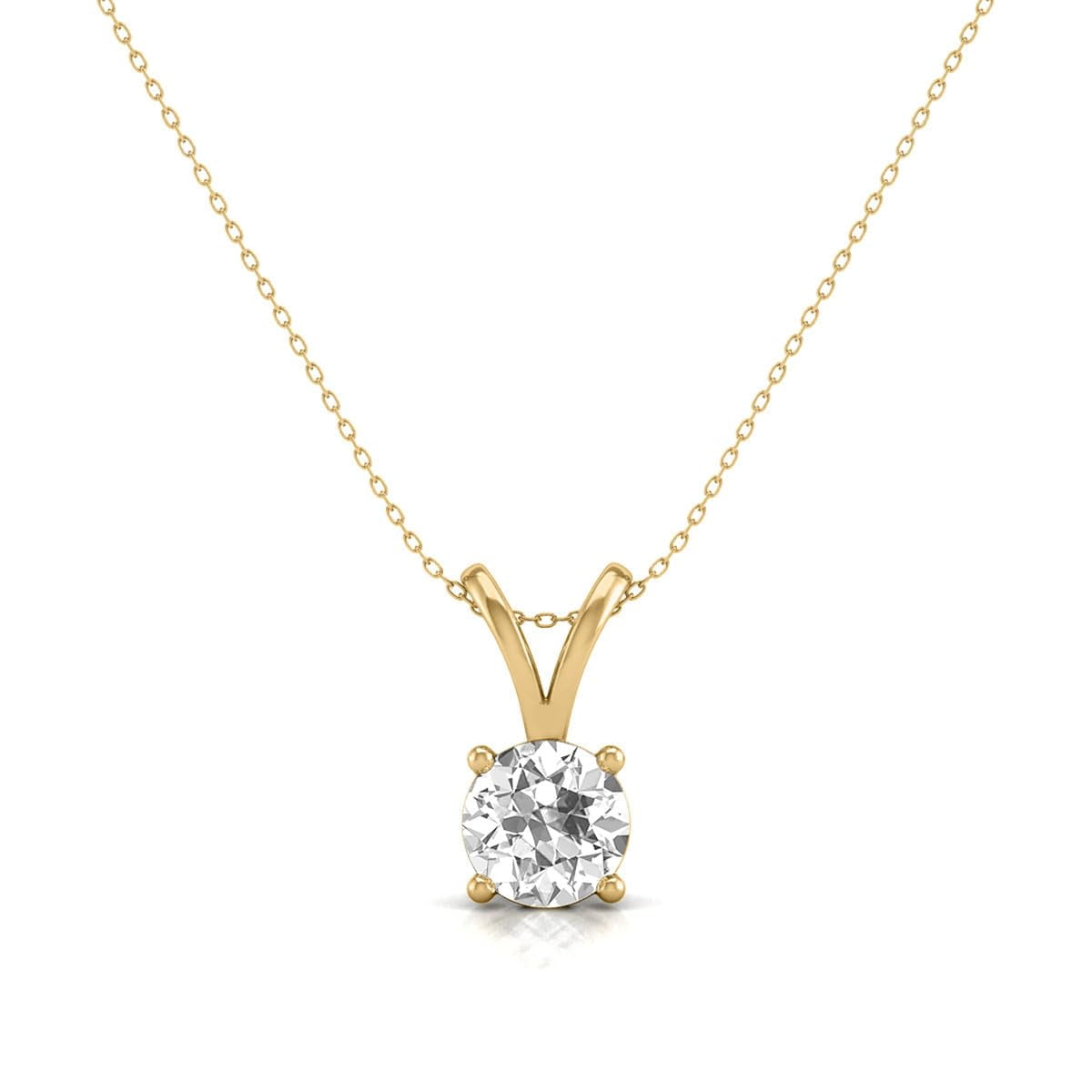 TIMELE$$ CLASSICS Fine Jewelry 1 Carat Lab Grown Diamond Solitaire Pendant Necklace For Women in 14K Yellow Gold 4-Prong Set Round Cut