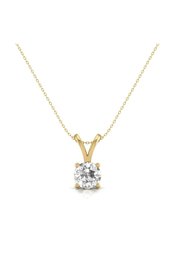 Fine Jewelry 1 Carat Lab Grown Diamond Solitaire Pendant Necklace For Women in 14K Yellow Gold 4-Prong Set Round Cut