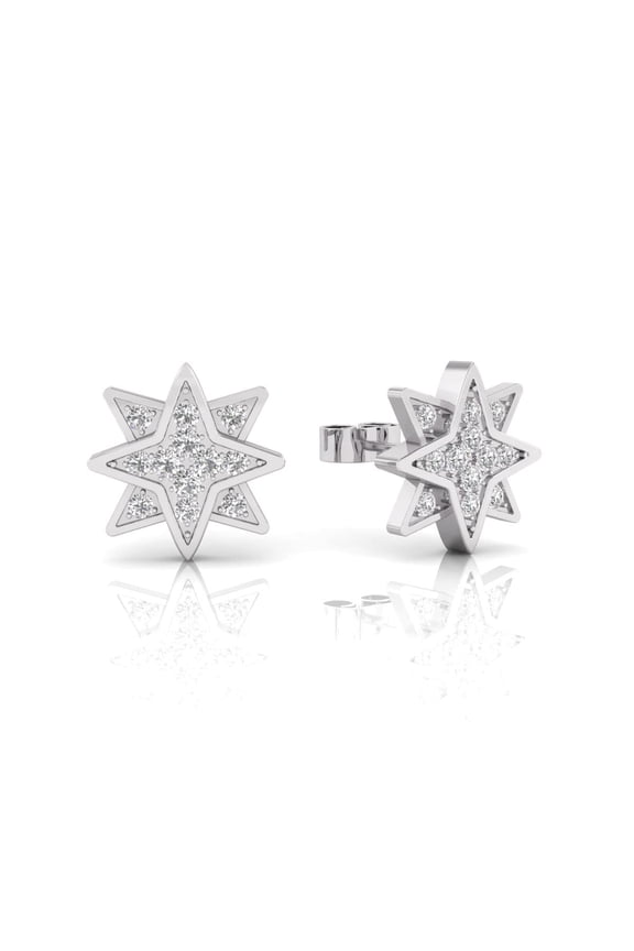 Genuine Diamond Star Shape Earrings For Women in 10K White Gold