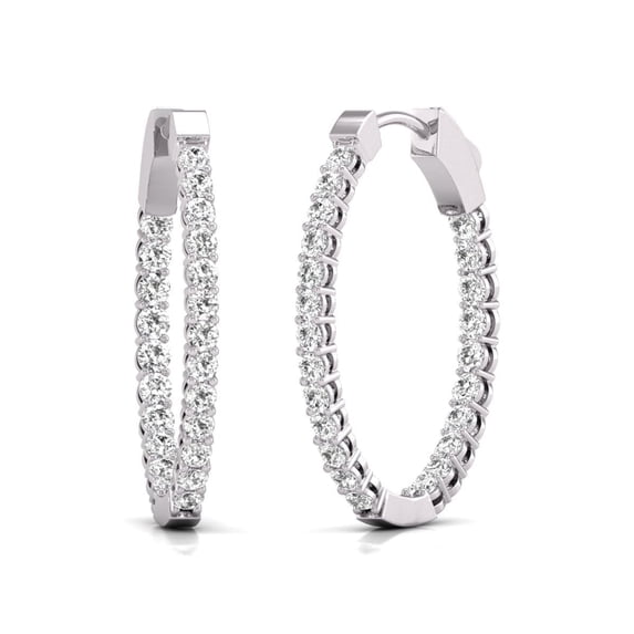 TimeLe$$ Classics Oval Shape 1 Carat TW Natural Diamond Hoop Earrings in White Gold