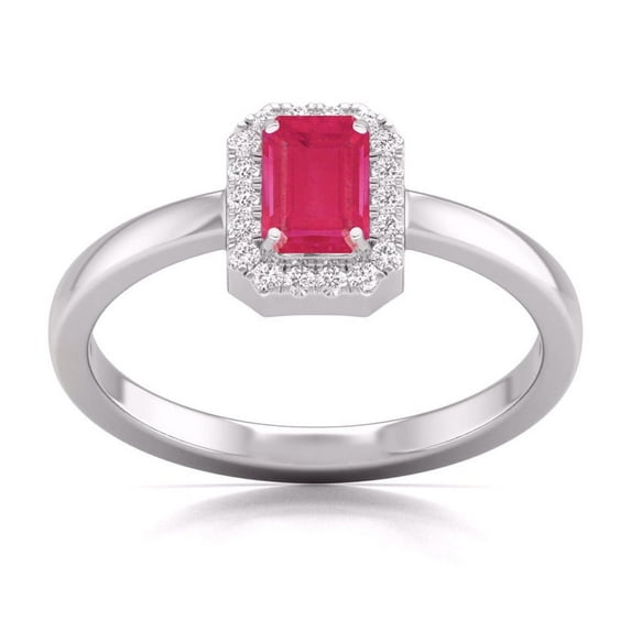 TimeLe$$ Classics Round and Emerald Cut Natural Ruby Gemstone Ring in 14K White Gold (Size: 6)