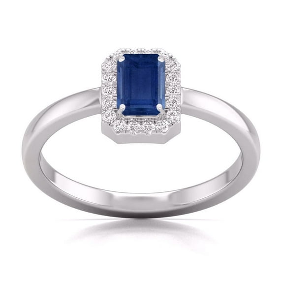 TimeLe$$ Classics Round and Emerald Cut Natural Sapphire Gemstone Ring in 14K White Gold (Size: 9)