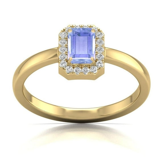 TimeLe$$ Classics Round and Emerald Cut Natural Tanzanite Gemstone Ring in 14K Yellow Gold (Size: 7)