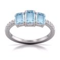 thumbnail image 1 of TimeLe$$ Classics Three Stone Emerald Cut Shape Natural Aquamarine Gemstone and Round Diamond Ring in 14K White Gold (Size: 8.5), 1 of 6