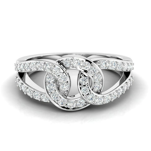 TimeLe$$ Classics Women's 10K White Gold Natural Diamond Interlinked Wedding Band - For Engagement, Ring Size-4.5