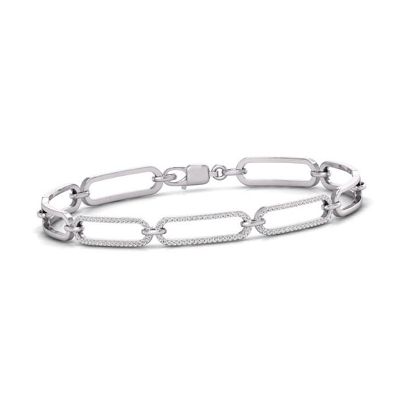 TimeLe$$ Classics Women's 14K White Gold Natural Diamond Paperclip Bracelet