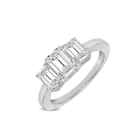 TimeLe$$ Classics Women's Emerlad Cut Lab Grown Diamond Three Stone Engagement Ring in 14K Gold From 0.50 - 4 Carat TW (Ring Size: 4.5 - 10 )