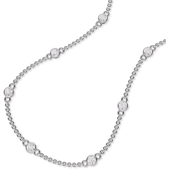 TimeLe$$ Classics Women's Necklace - Bezel Set Lab Grown Diamond Station Necklace in 14K White Gold - 2 Carat TW