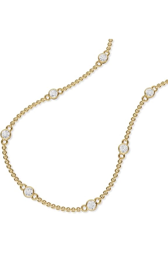 Women's Necklace - Bezel Set Lab Grown Diamond Station Necklace in 14K Yellow Gold - 1 Carat TW