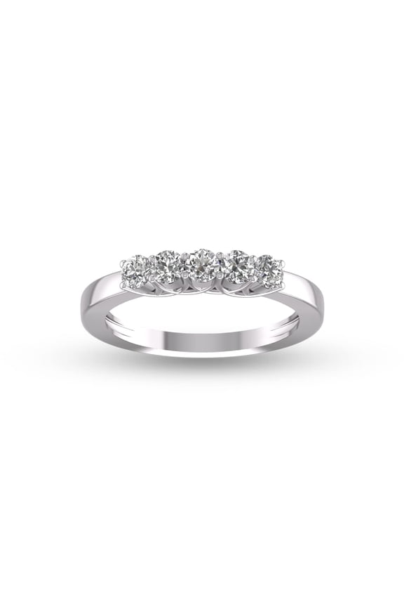 TimeLess Classics 1/2 Carat TW Five Stone Natural Diamond Wedding Band in 14K White Gold (Ring Size 9.5)