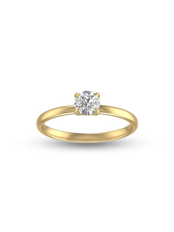 TimeLess Classics 3/8 Carat Natural Diamond Solitaire Ring 14K Yellow Gold 4 Prong (J-K Color I2-I3 Clarity) (Ring Size: 10)