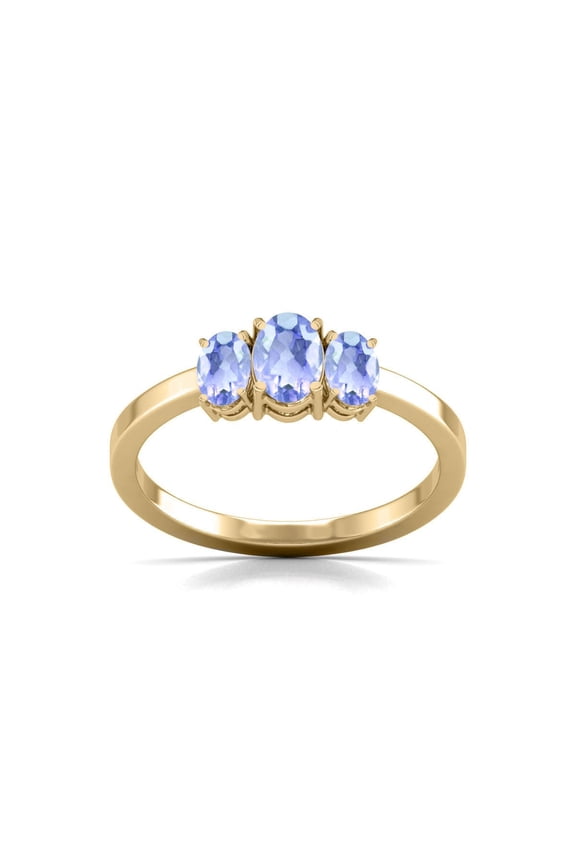 TimeLess Classics Birthstone Jewelry Oval Shaped Tanzanite Three-Stone Ring in 14K Yellow Gold (Size 7.5)