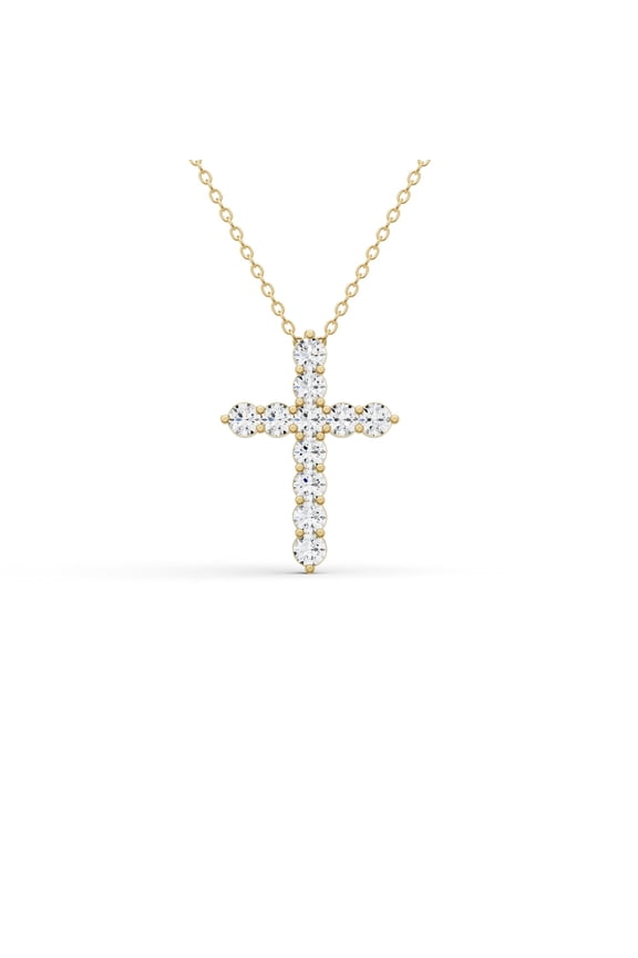TimeLess Classics Cross Pendant Necklace With Lab-Grown Diamond in 14K Gold | Color E-F | Clarity VS1-VS2 (Yellow Gold, 0.25, CTTW)